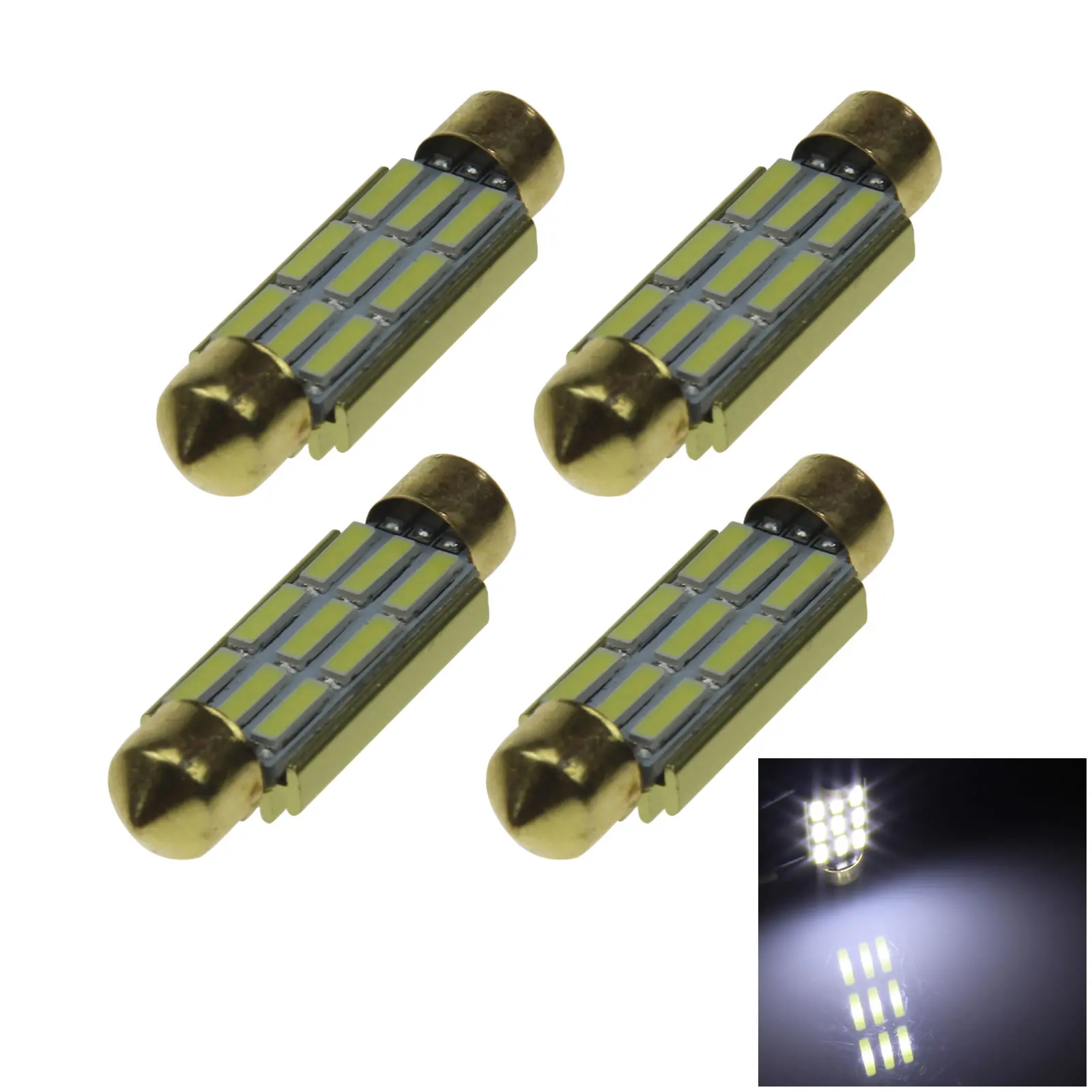 4x White AUTO 42MM Festoon Lamp Side Light Canbus Error Free 9 Emitters 7020 SMD LED 578 Z20272