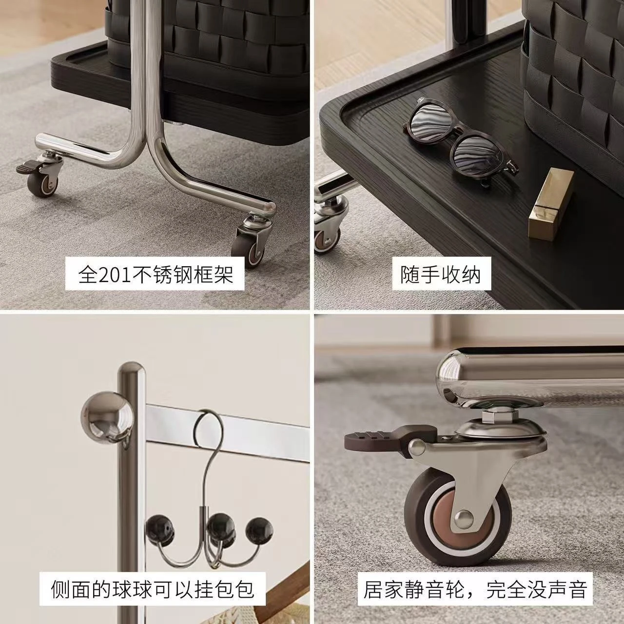 Vintage-style stainless steel coat rack, light luxury bedroom floor-standing double-layer mobile
