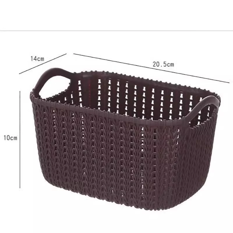 2pcs Imitation Rattan Storage Basket, Tabletop Small Storage Basket, Plastic Sundries, Snacks, Bathroom Washing Storage Frame