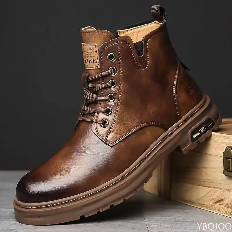 Moda versátil primavera outono novos sapatos masculinos de alta qualidade casual confortável sapatos masculinos na moda retro simples botas curtas quentes