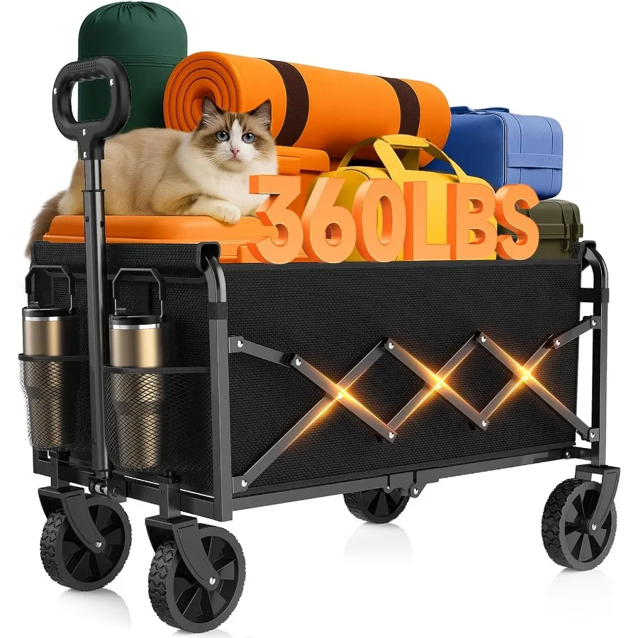 

Складная складная тележка с емкостью 360 фунтов, легкая портативная маленькая складная тележка с колесами для кемпинга, путешествий S