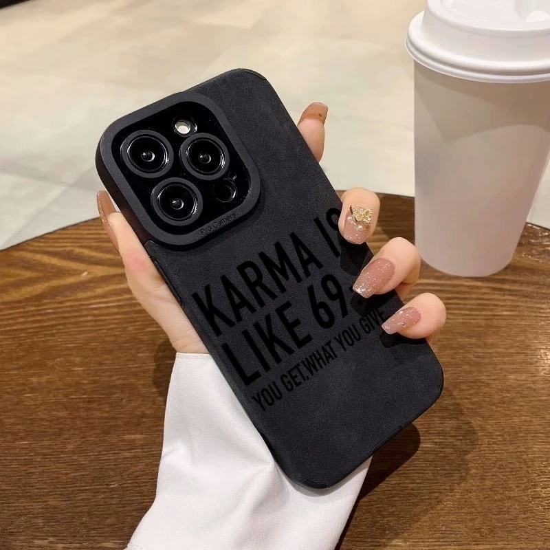 Karma Is Like 69 Slogan Phone Case For iPhone 17 16 15 14 13 12 11 Pro Max Air XR X XS 7 8 Plus SE 2022 Faux Leather Soft Cover - view 3
