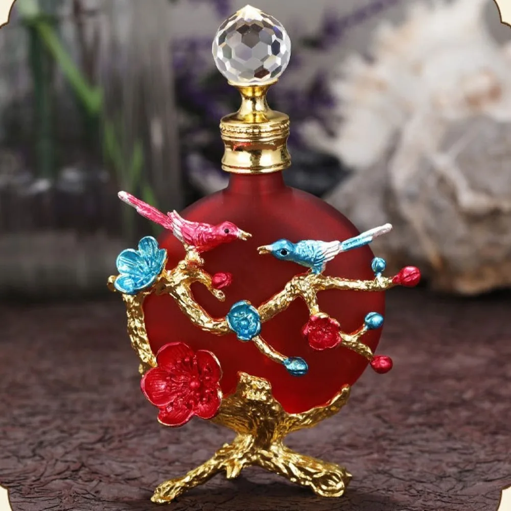 Glass 30ML Perfume Bottle Luxury Crystal Cap Essential Oil Bottle Pipe 3D Enamel Birds Perfume Dispenser Wedding Decoration Gift