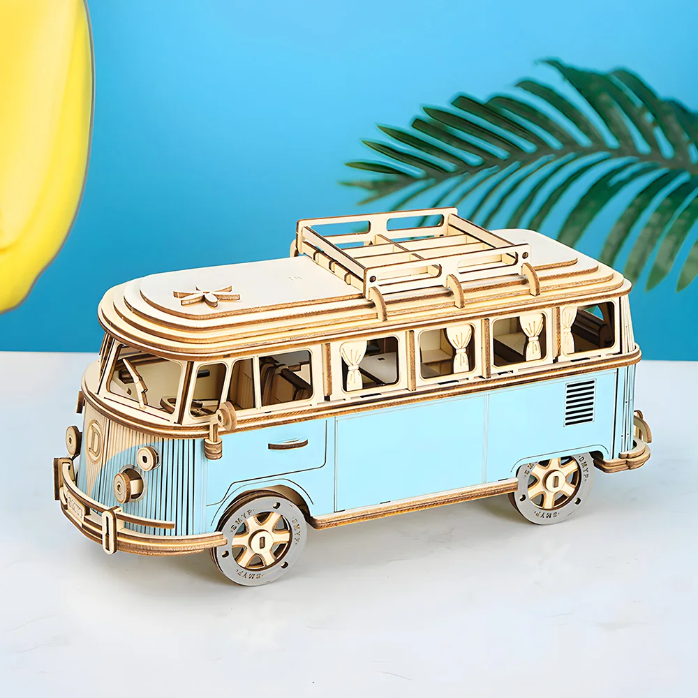 3D Wooden Model Puzzle Diy Wooden Puzzle Model 3D Bus Car Toys Wood Home Decoration Birthday Gift For Kids Teens Adults