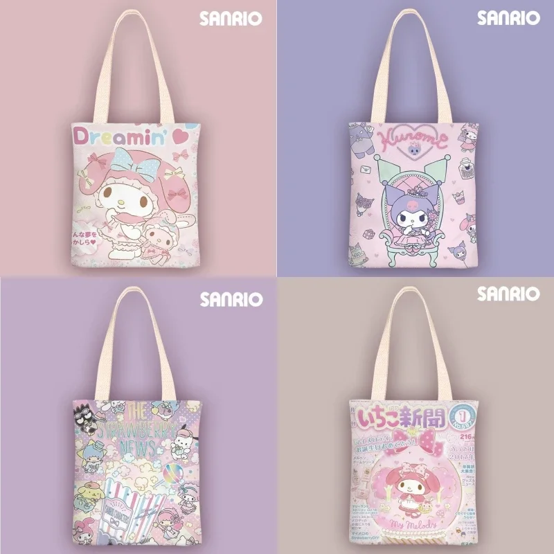 

Sanrio, Hello Kitty холщовые сумки, летняя кавайная пляжная сумка для женщин, Повседневная дизайнерская сумка через плечо для покупок, Универсальный женский кошелек из аниме