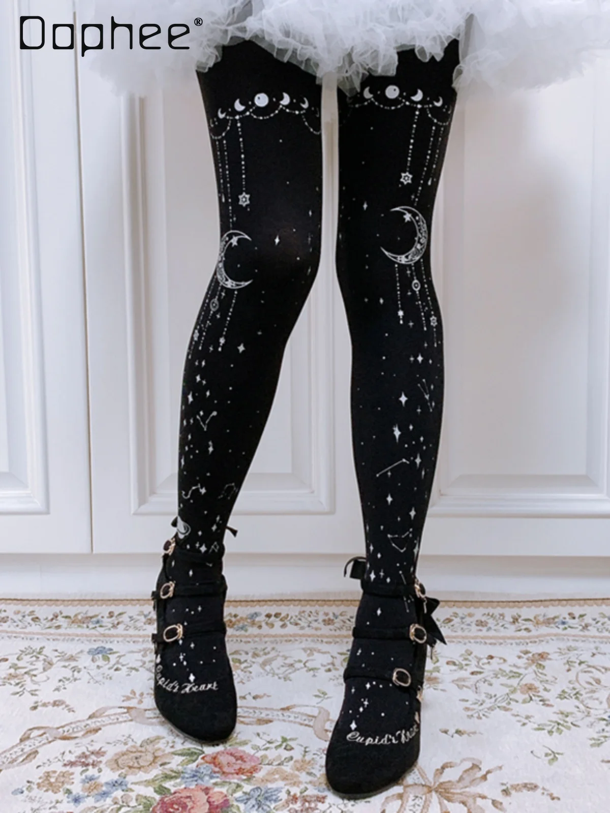 

Japanese Style Lolita Printed Pantyhose Black Gold Stockings Women Slim-fit Tights Fashion Stockings Spring and Autumn