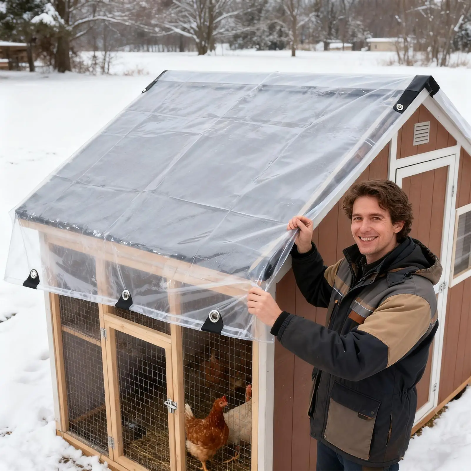 

Chicken Coop Tarp Clear Poultry Enclosure with Cords Insulation Waterproof Tarp for Poultry Outdoor Garden Backyard Lawn Porch