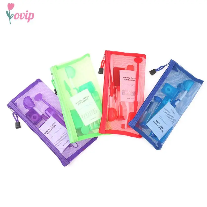 4 Colors Dental Teeth Orthodontic Kits 8Pcs/Set Oral Cleaning Care Whitening Tool Suit Interdental Brush Floss Thread Wax