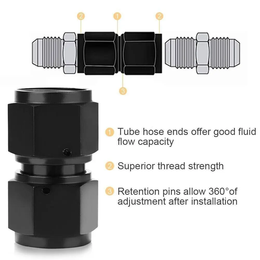 2 pz di Alta Qualità Durevole AN6 A AN6 In Alluminio Dritto Femmina Girevole Accoppiatore Unione Raccordo Per Olio Combustibile Acqua Nero TF-1108