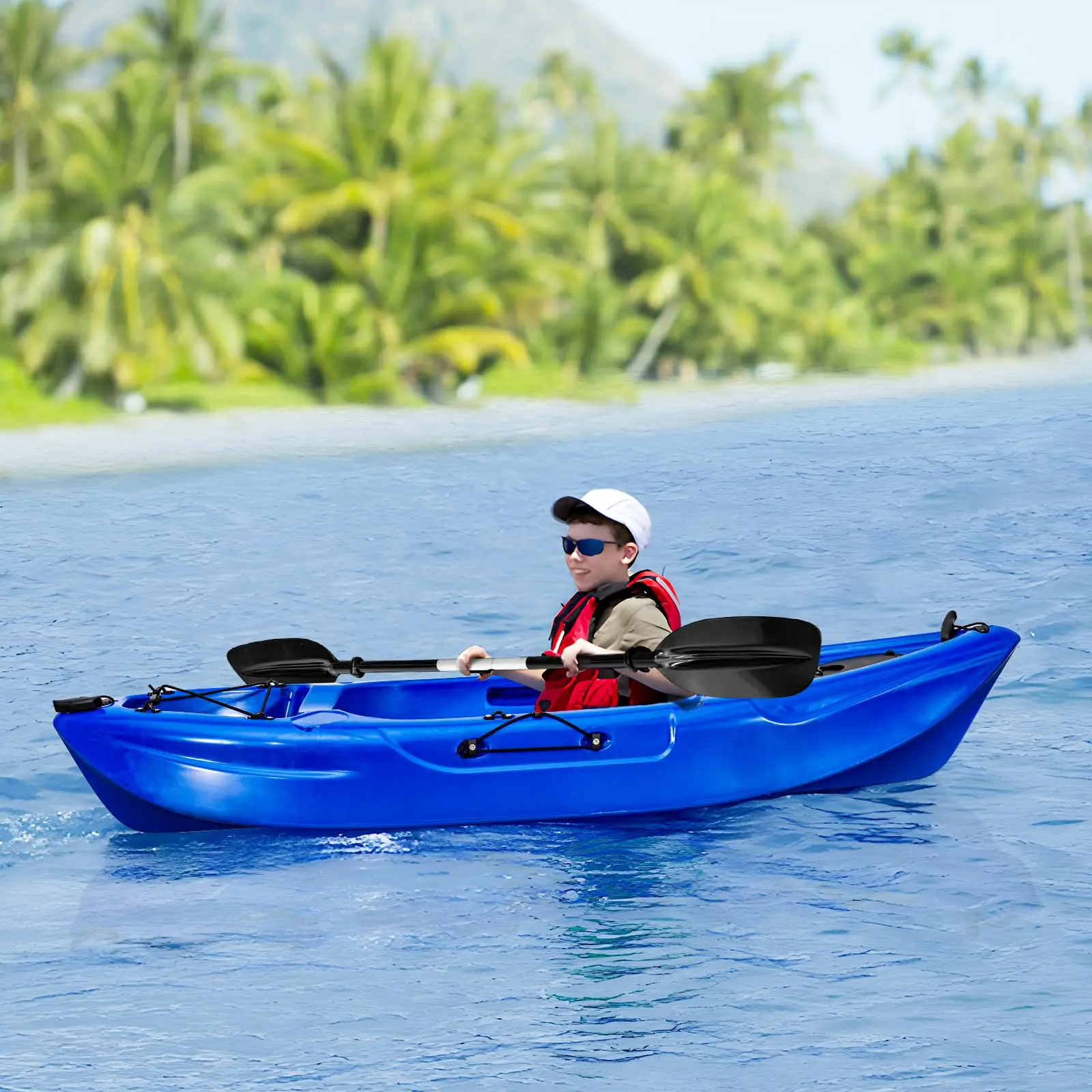 Fishing Kayaks, 12.4FT Sit on Top Kayak for 2-3 Person Adults with Paddle & Comfortable Seat, Capacity of 600LBS, Hard Shell Recreational Ocean Kayak Boat