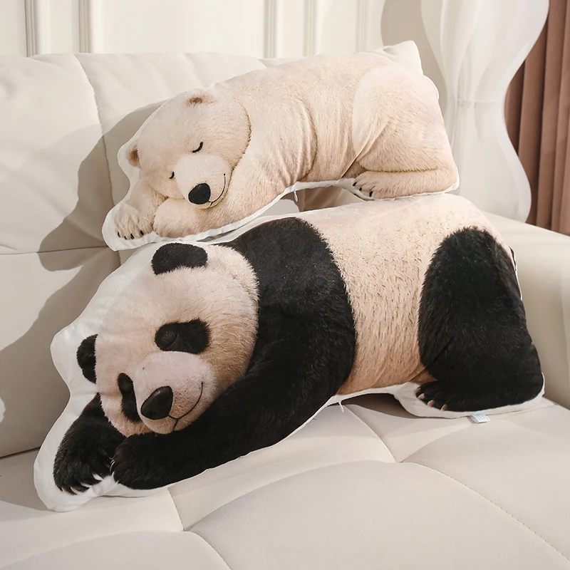 Simulated Polar Bear Panda Print Pillow Stuffed Plush Animals Sofa Cushion Sleeping  Companion Dolls For Friends Gifts