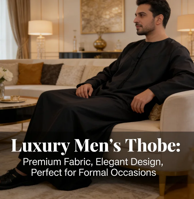 

Middle Eastern Men's Black Dishdasha, Dubai Ethnic Style Polyester Traditional Arabic Clothing
