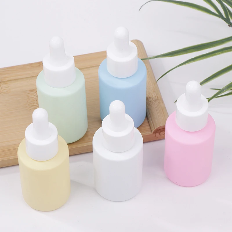 5Colors 30ml Macaron Color Round Thick Glass Dropper Bottles For Essential Oils Essence Eye Drop Pipettes Cap Refillable