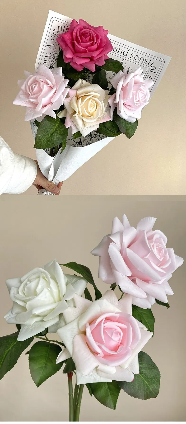 5 Stück feuchtigkeitsspendende große künstliche Rosen, echte Haptik, Rosendekoration, Hochzeitsbrautstrauß, Hochzeitsfeier, dekorative Blumen für Zuhause – Detail 2