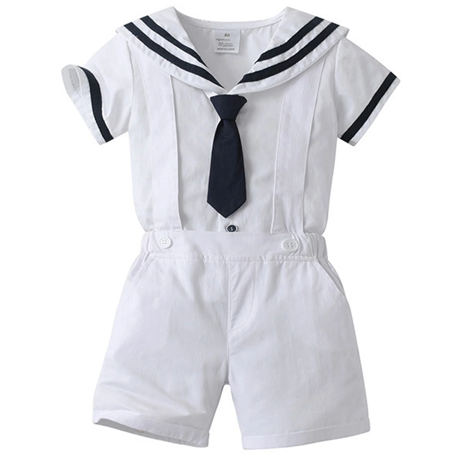 

Baby Boys Sailor Navy Style Outfits Summer Short Sleeve Lapel Tops with Suspenders Shorts for Theme Party Photo Shoot Daily Wear