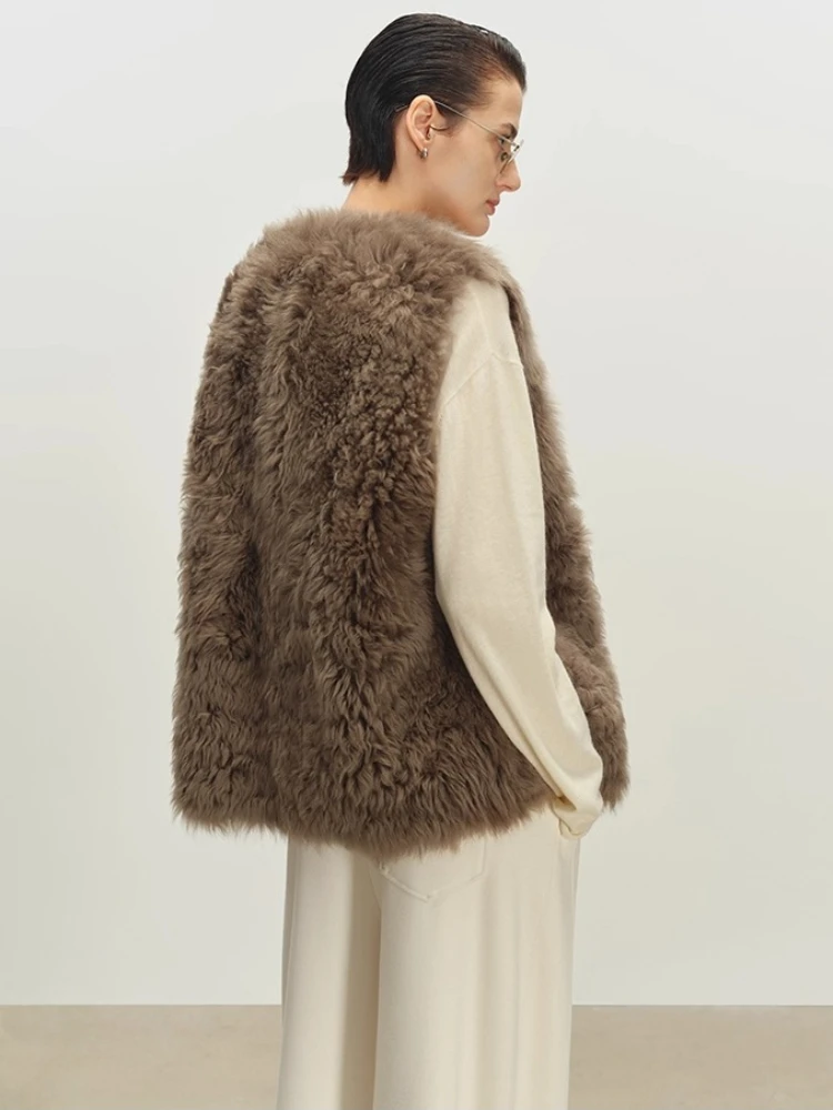 Haut de gamme de luxe Toscana fourrure d'agneau sans manches gilet vestes femmes automne hiver Simple classique court en cuir véritable manteau de fourrure