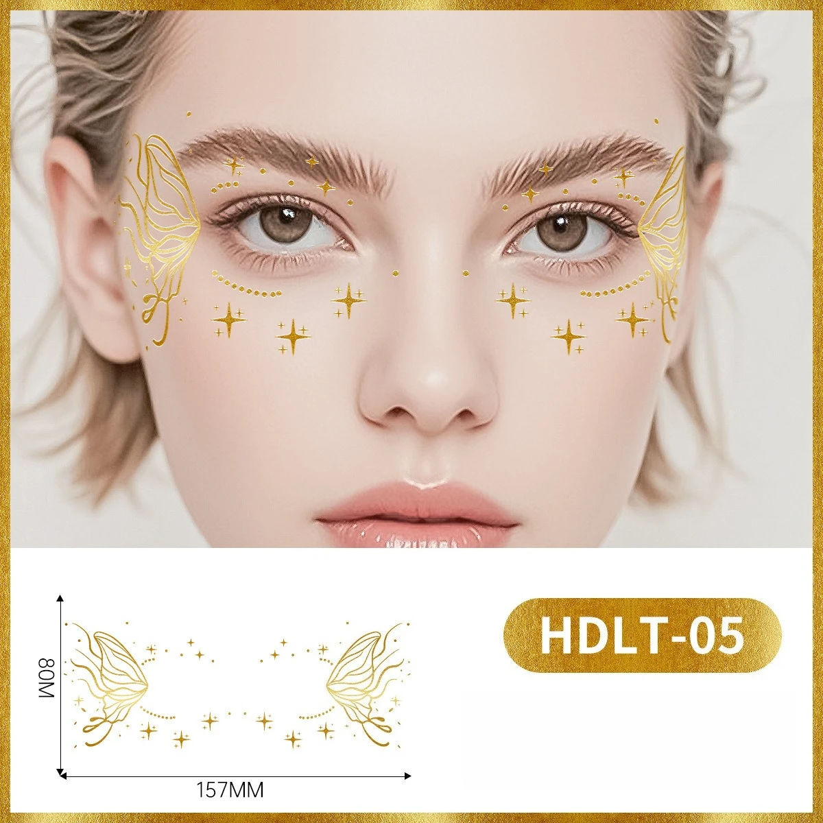6 Sheets Gold Glitter Butterfly Eye Temporary Tattoo Stickers Waterproof Face Body Art for Party Festival Makeup Decoration Gift view 3