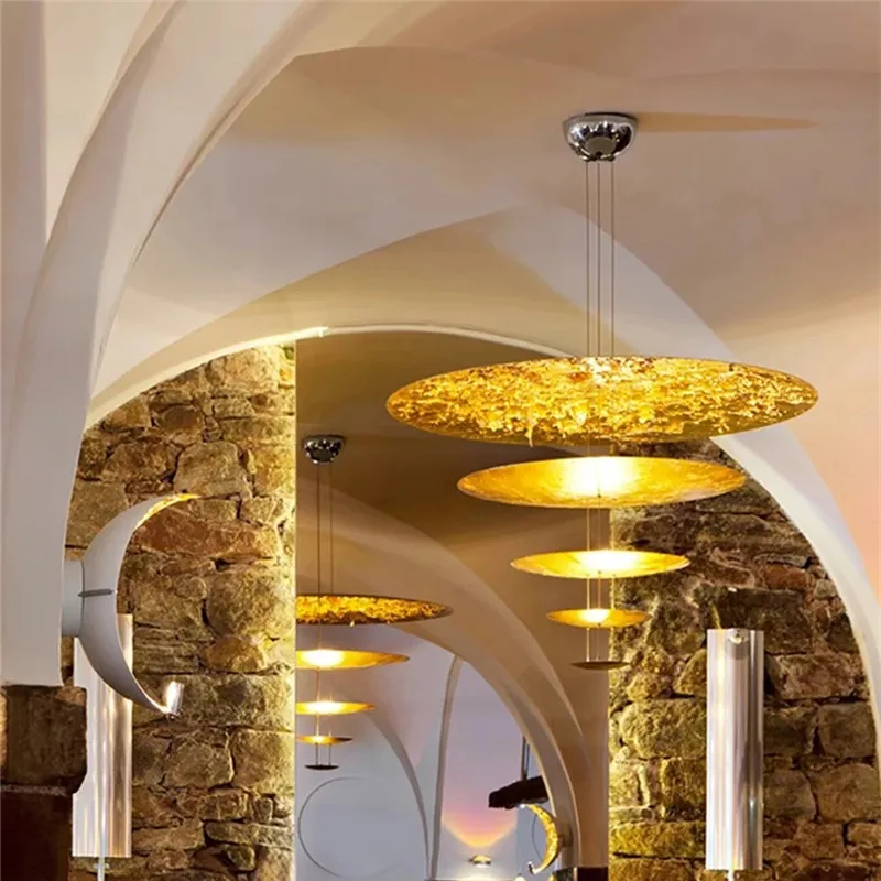 Macchina Pendant Light Gold foil Disc Chandelier led Restaurant lights Living dining room Luxury Villa high ceiling chandelier