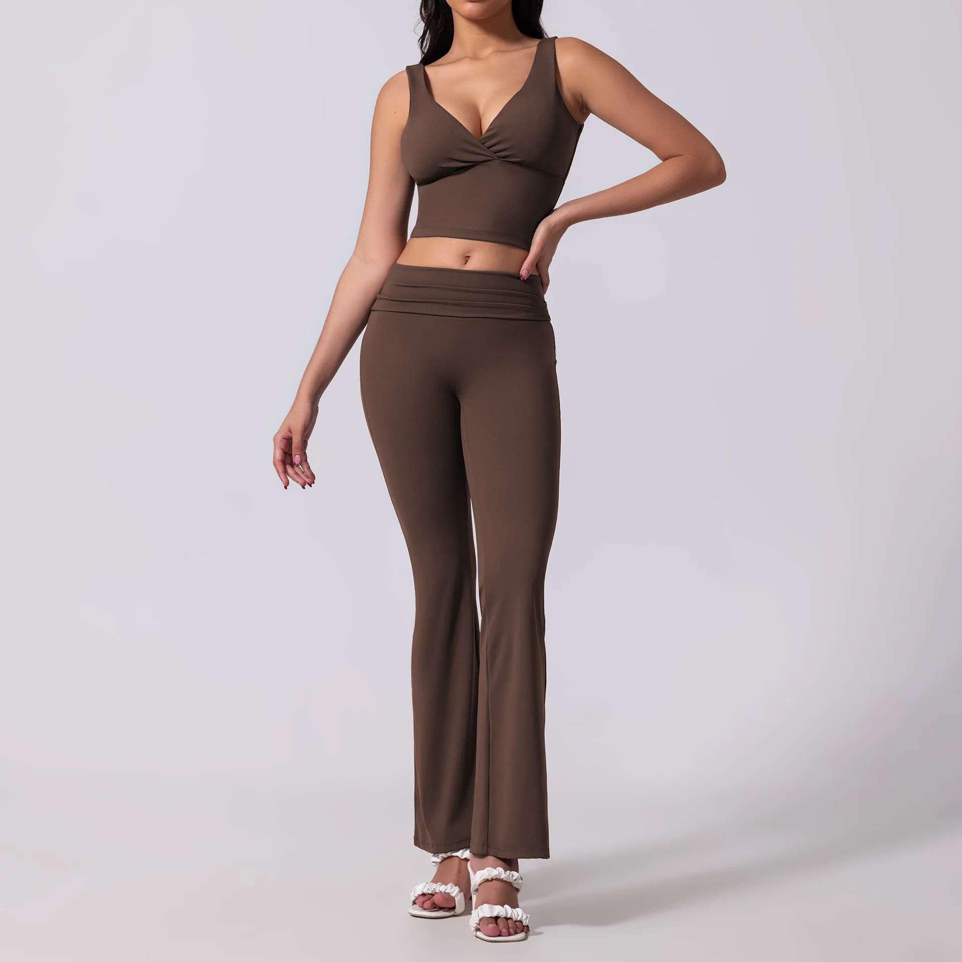 Women's Two Pieces Set Yoga Sportswear High Waisted Flare Pants Sexy Backless Top Sport Outfit Clothing Gym fitness Tracksuits