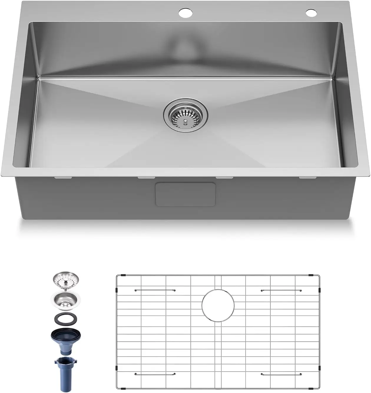 

33"x22"x9" Drop in Kitchen Sink Topmount 16 Gauge S304 Stainless Steel Kitchen Sinks Modern Single Bowl Deep Sink wit