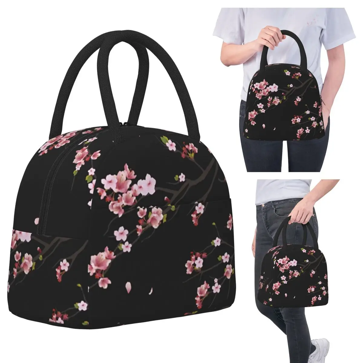 

Japanese Cherry Blossom Pattern Insulated Lunch Bag for Women Office Cooler Thermal Food Box Tote Portable Lunch Boxes Container