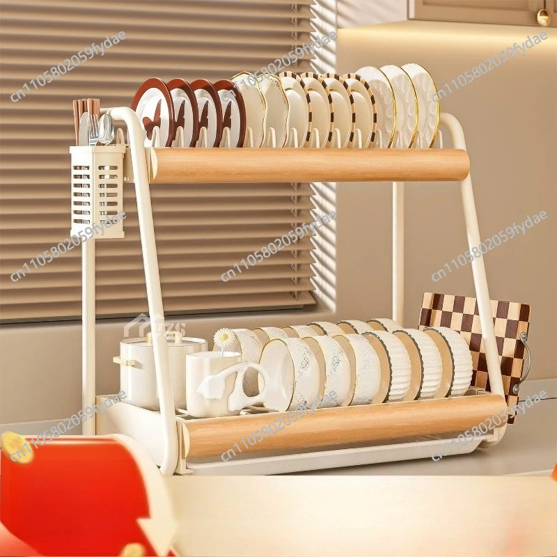 Household Thickened Carbon Steel Dish Storage Rack, Drain Rack Bowl Rack, Multi-functional Dish and Chopstick Cabinet