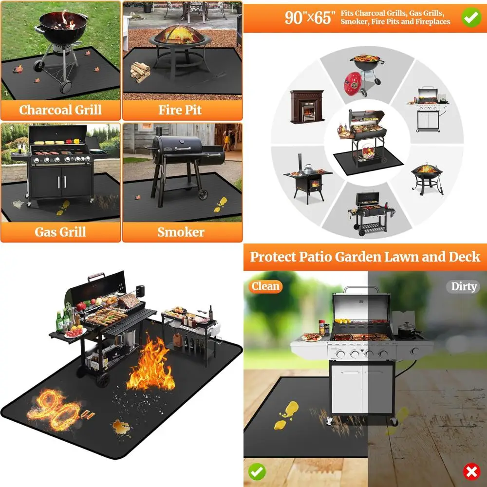 

Grill Mat, 90x65, Waterproof Fireproof BBQ Pad for Outdoor Grills, Deck Protection, Double-Sided for Fireplaces