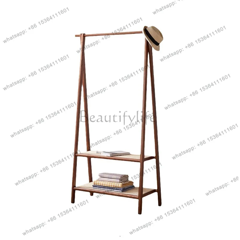 American floor-to-ceiling coat rack, all solid wood walnut-colored rack, mando multi-functional