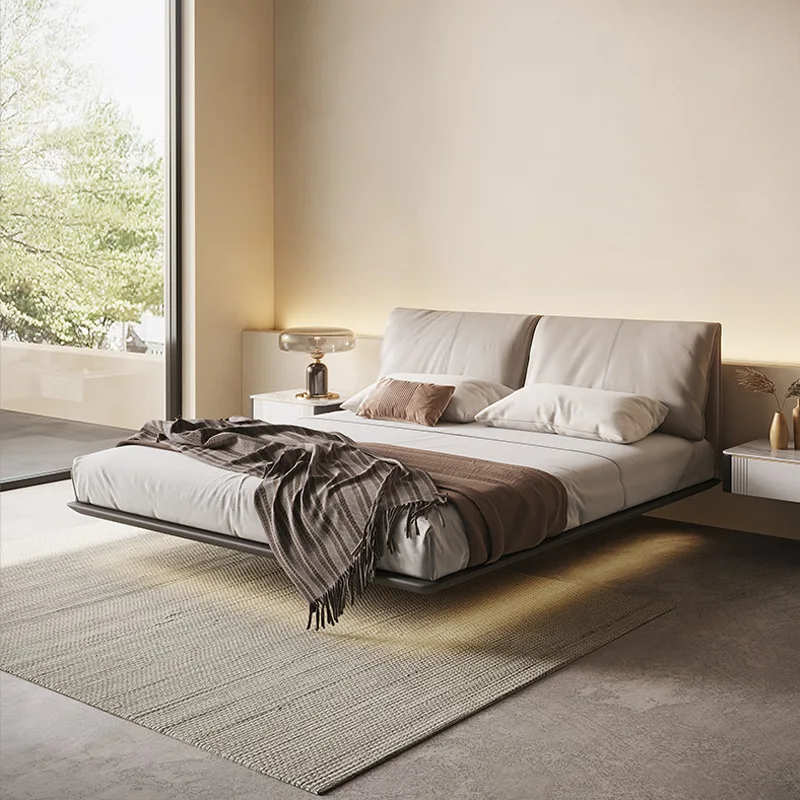 

Modern simple suspended bed, Italian minimalist master bedroom double suspended Internet celebrity bed