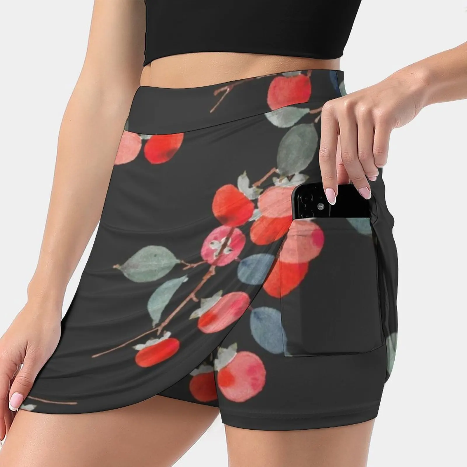 Persimmon Harvest Skirts Woman Fashion 2022 Pant Skirt Mini Skirts Office Short Skirt Persimmon Fruit Tree Nature Watercolor