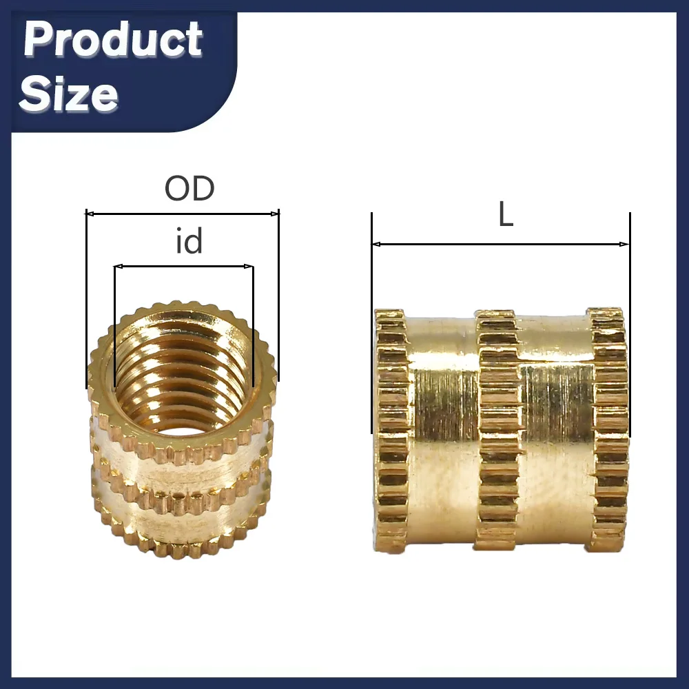 Porca de inserção de latão redondo para moldagem por injeção, rosca recartilhante, insere inserções, M2, M2.5, M3, M4, M5, M6, M8, M10, 5-50pcs