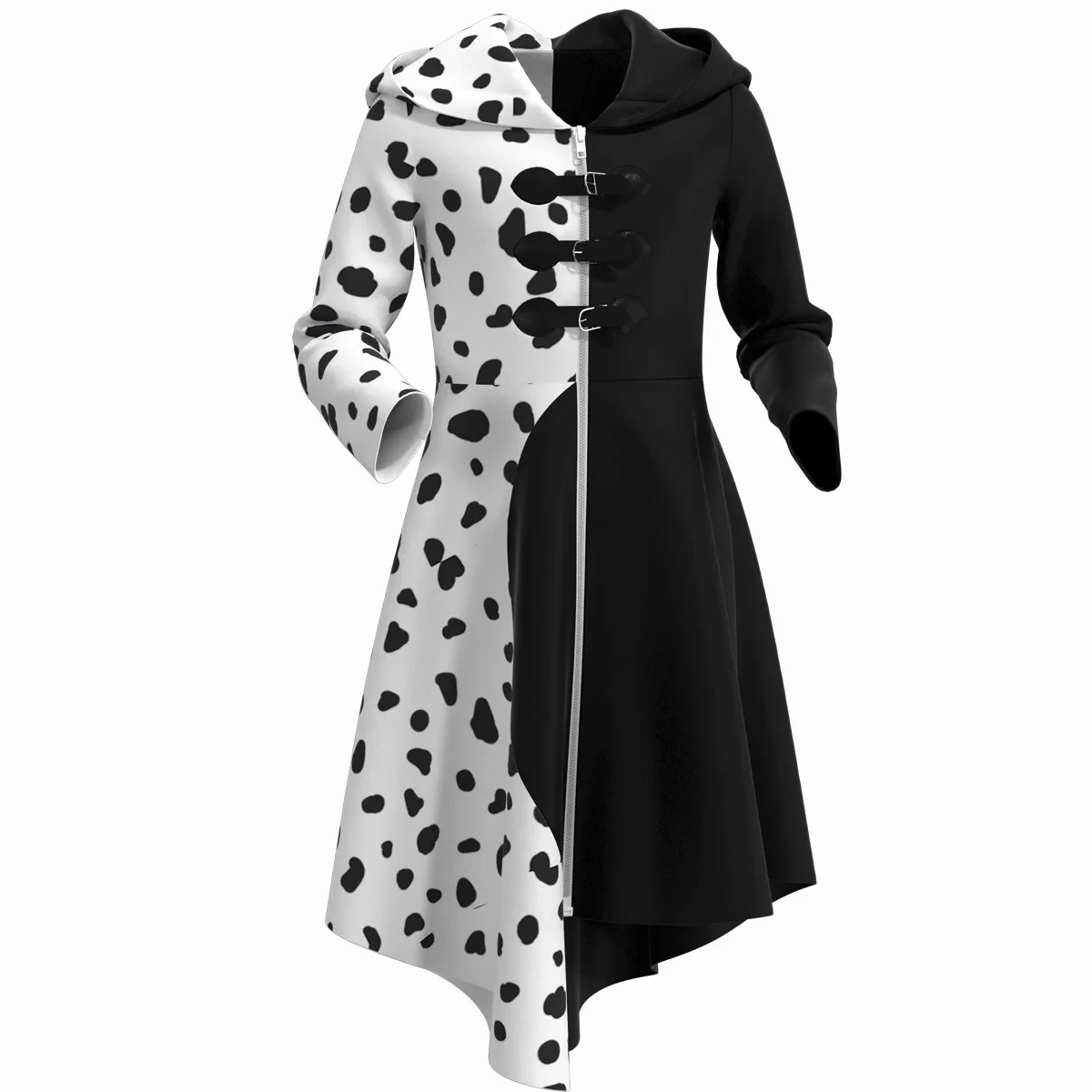 Disfraz De Cruella para mujer adulta, traje De Cosplay con capa y guantes para Halloween, Carnaval