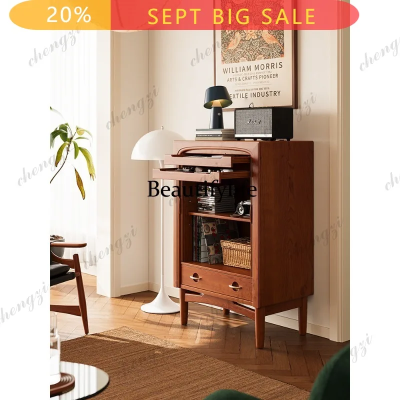 B178 Designer furniture All solid wood chest of drawers Curtain door Antique style locker Entrance cabinet