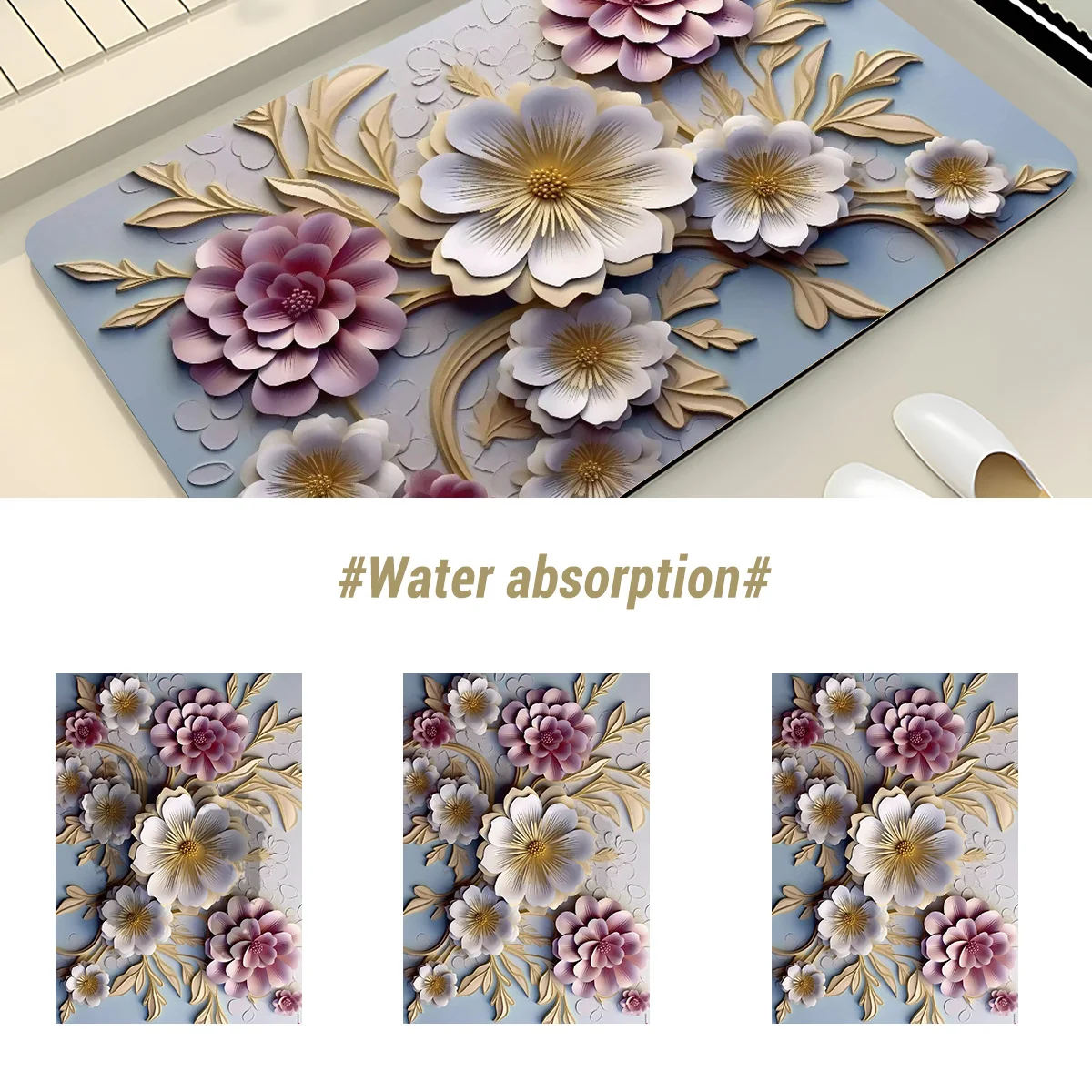 Luxury Flower Print Bath Mat Bathroom Foot Mats Carpet Anti Slip Quick Dry Shower Pad Toilet Rugs Doormat Washable