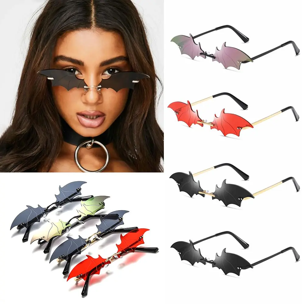 Retro Rimless UV400 Ladies Eyewear Bat Shape Sun Glasses True Film Lens Women Sunglasses