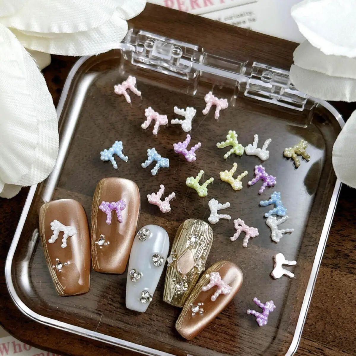 150Pcs 3D Resin Colorful Mini Ribbon Bow Nail Art Decoration Pearl Style Bow Nail Charms Handmade Scrapbook DIY Crafts Parts - Image 5