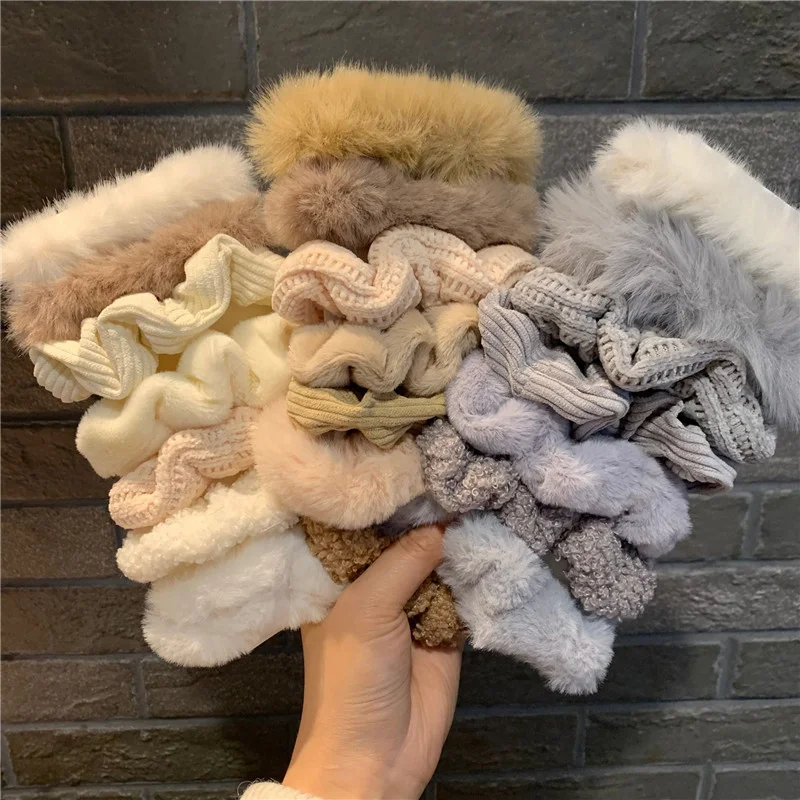 Warm Soft Hair Scrunchies Furry Elastic Hair Band Women Girls Ponytail Holder Hair Rubber Band Hair Ties Hair Accessories