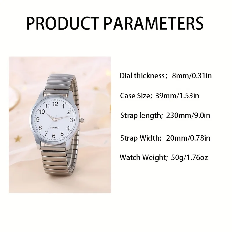 2pcs Simple Digital Steel Band Quartz Watch, Daily Wear Couple Watch