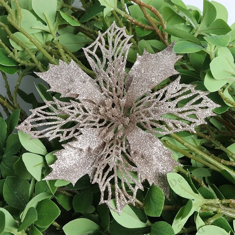 11cm Kerstdecoratie Glitter Kunstbloem Kerstboomhanger voor Huisdecoratie Kerstmis Navidad Nieuwjaar 2026 Ornament