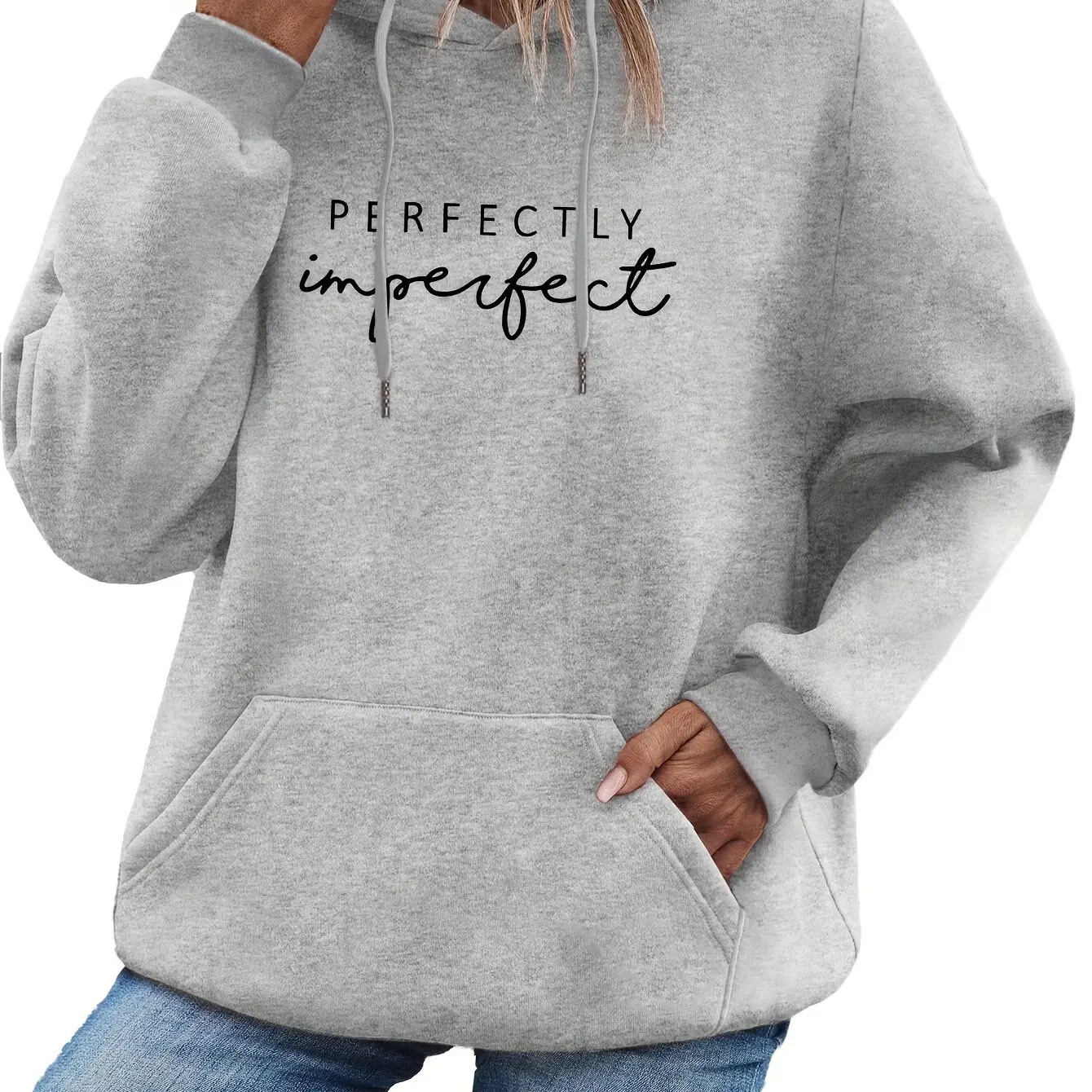 

Women's letter printed kangaroo pocket hoodie, casual long sleeved drawstring hoodie, sports shirt