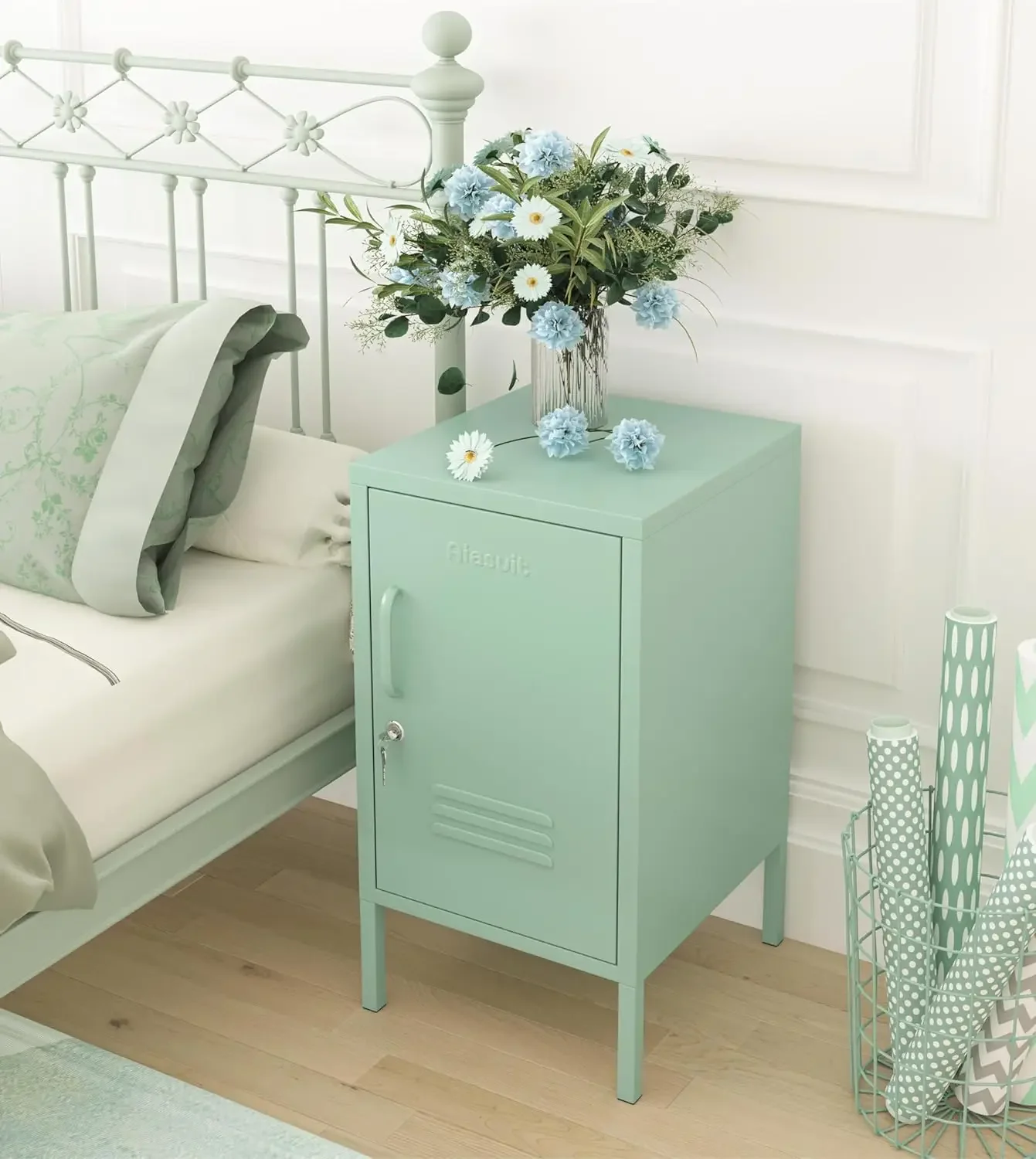 Coffee Table Metal Locker Bedside Cabinet Children's Bedside Cabinet Green Size: 27.55”H x 13.78”W x 14.96”D