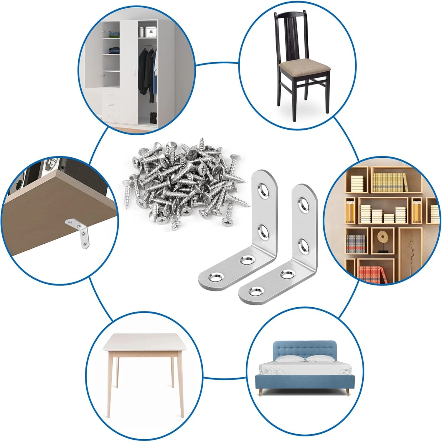 스테인레스 스틸 L 브래킷 40/16개 선반 가구 강화 및 목공용 나사가 있는 90도 코너 교정기