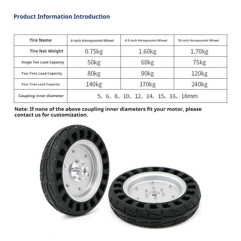 Roda ativa de favo de mel, fixação de grau industrial, 6 polegadas, 8,5 polegadas, 10 polegadas, acessórios de robô ROS não infláveis