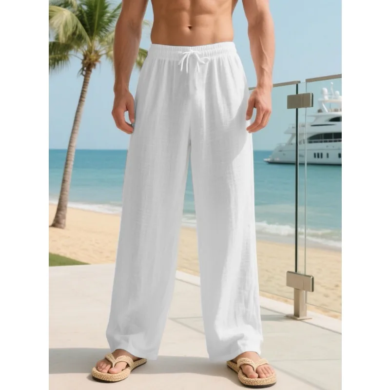 

Multicolor Linen Trousers Loose Casual Men's Breathable Drawstring Daily Vacation Straight Trousers