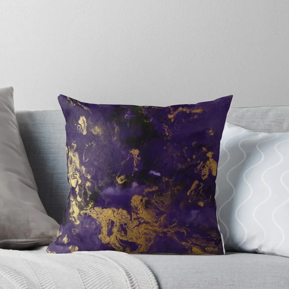 Dark Purple Ink Faux Marble Texture with Gold Veins Throw Pillow Cusions Cover Sofa Cushion Cover Pillow Cases pillow