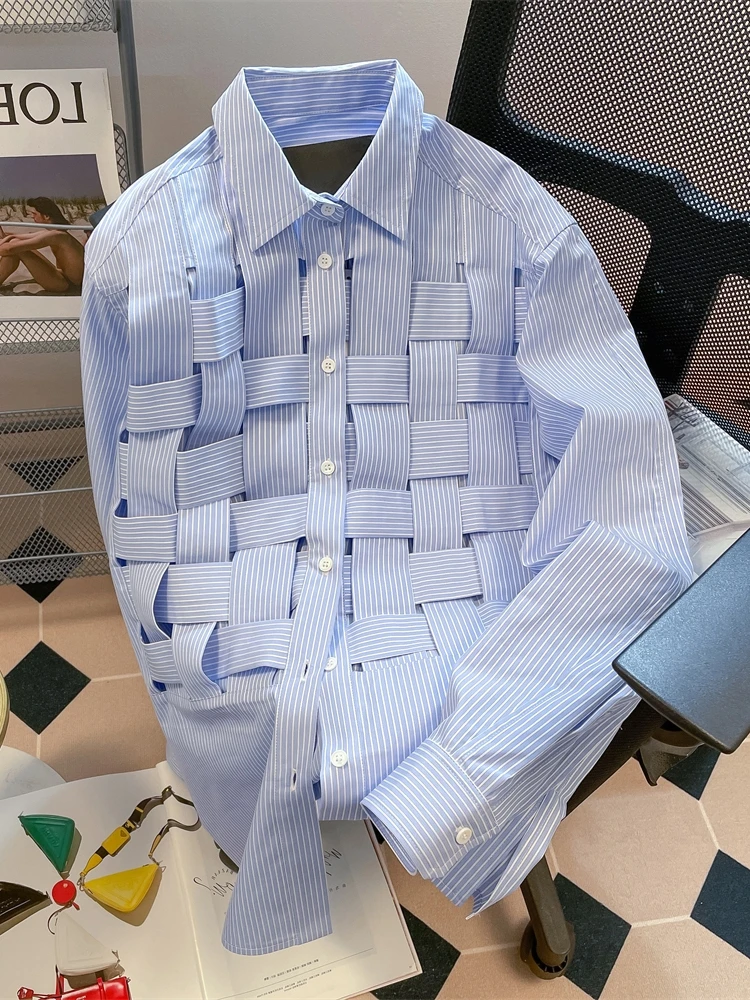 

Women's Blue Plaid Polo Shirts Blouses Harajuku Vintage Y2k 90s Aesthetic 2000s Long Sleeve Shirt Fashion Oversize Clothes 2025