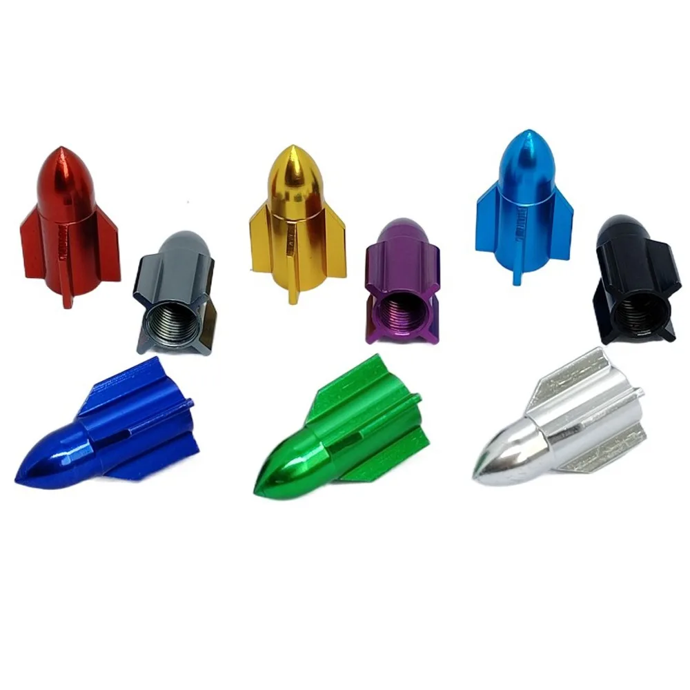 Aluminum Alloy Car Tire Valve Cap Multicolor Rocket Shape Motorcycles Air Dust Cap Dustproof Universal