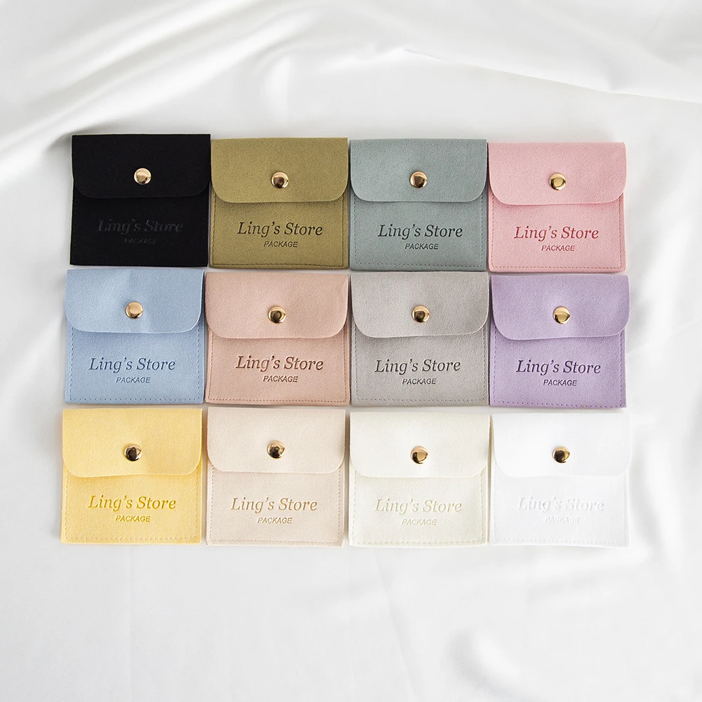 50pcs Lovely Personalized Logo 8x8cm Microfiber Jewelry Snap Bag Velvet Gift Packaging Storage Pouch Wedding Favors Candy Pocket