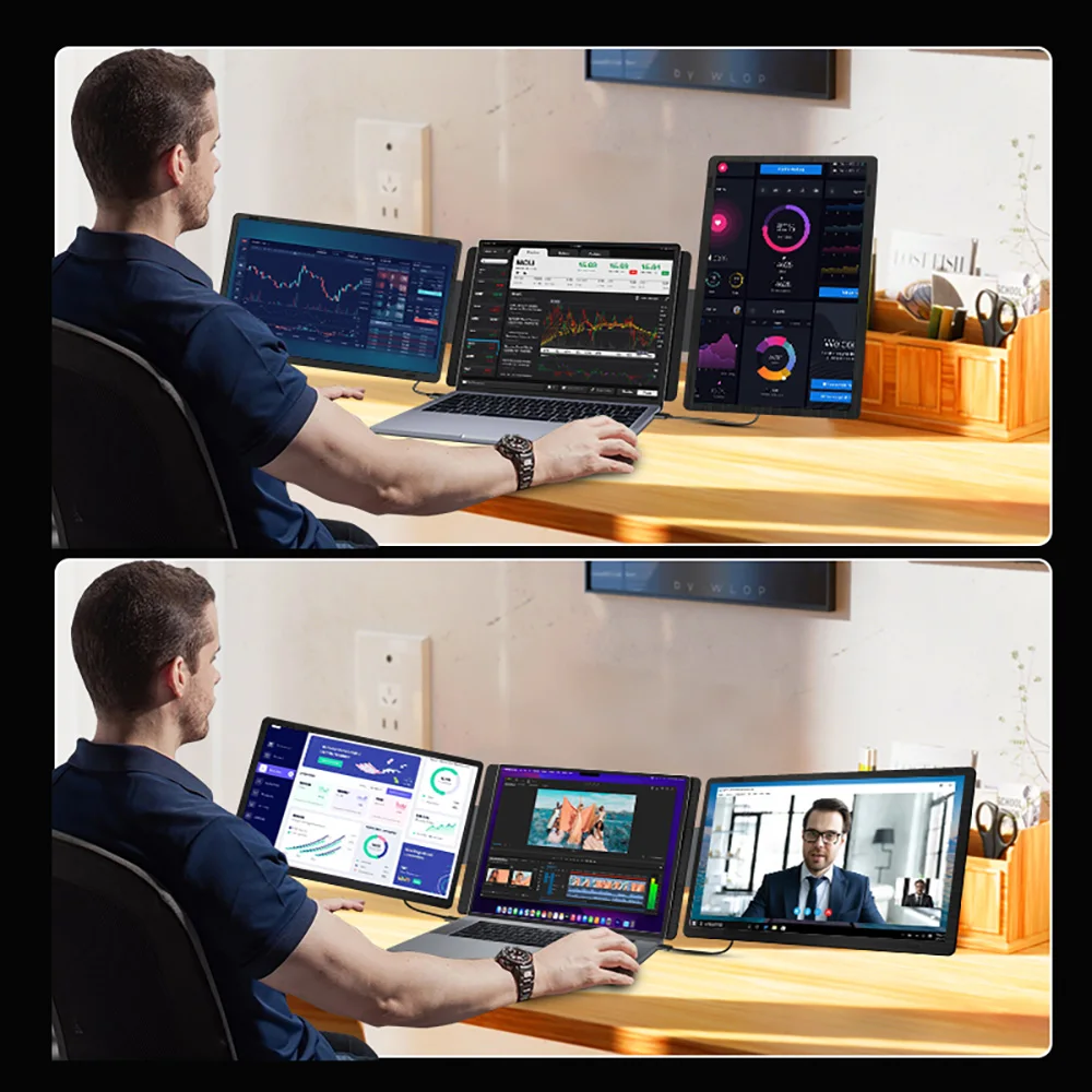 موسع شاشة 15.6 بوصة قابل للدوران شاشة LCD مزدوجة ممتدة FHD ثلاثية قابلة للتوسيع IPS شاشة محمولة للإنتاجية Rospider