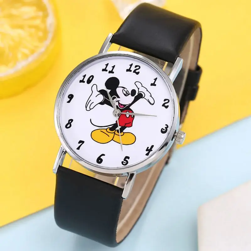 Reloj de cuarzo de acero Mickey Mouse Minni, relojes de dibujos animados para niños, relojes de cristal con diamantes para estudiantes y mujeres, reloj de Anime dorado para niñas